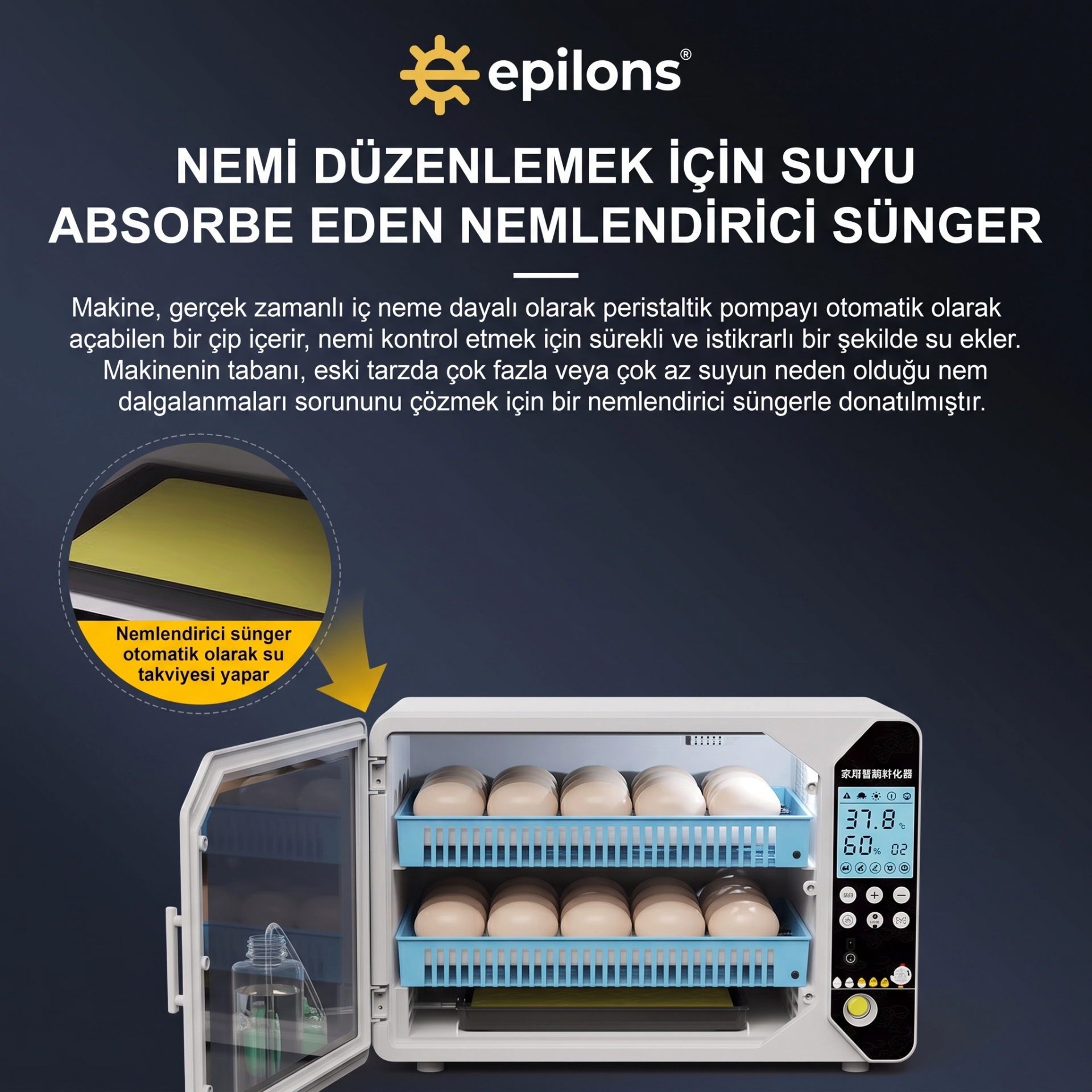 WM-70 Tam Otomatik Akıllı Kuluçka Makinesi + Hediye Yedek Motor ve Suluk Paketi ( Lisinya )