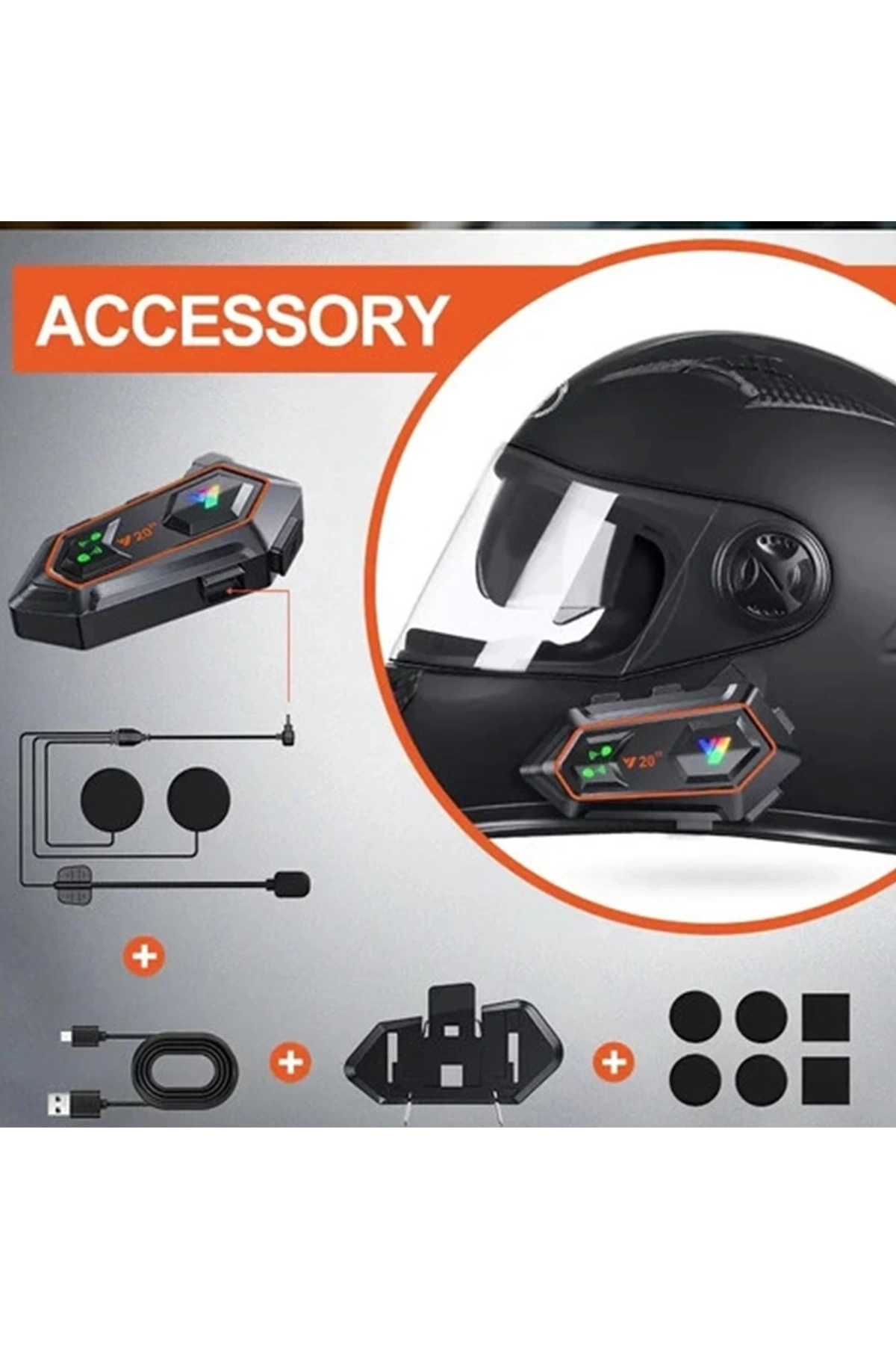 Y20 2x 1000m Telsiz Mesafeli 2 Kişi Bağlantılı Bluetooth Kask Kulaklık Fenerli İntercom ( Lisinya )