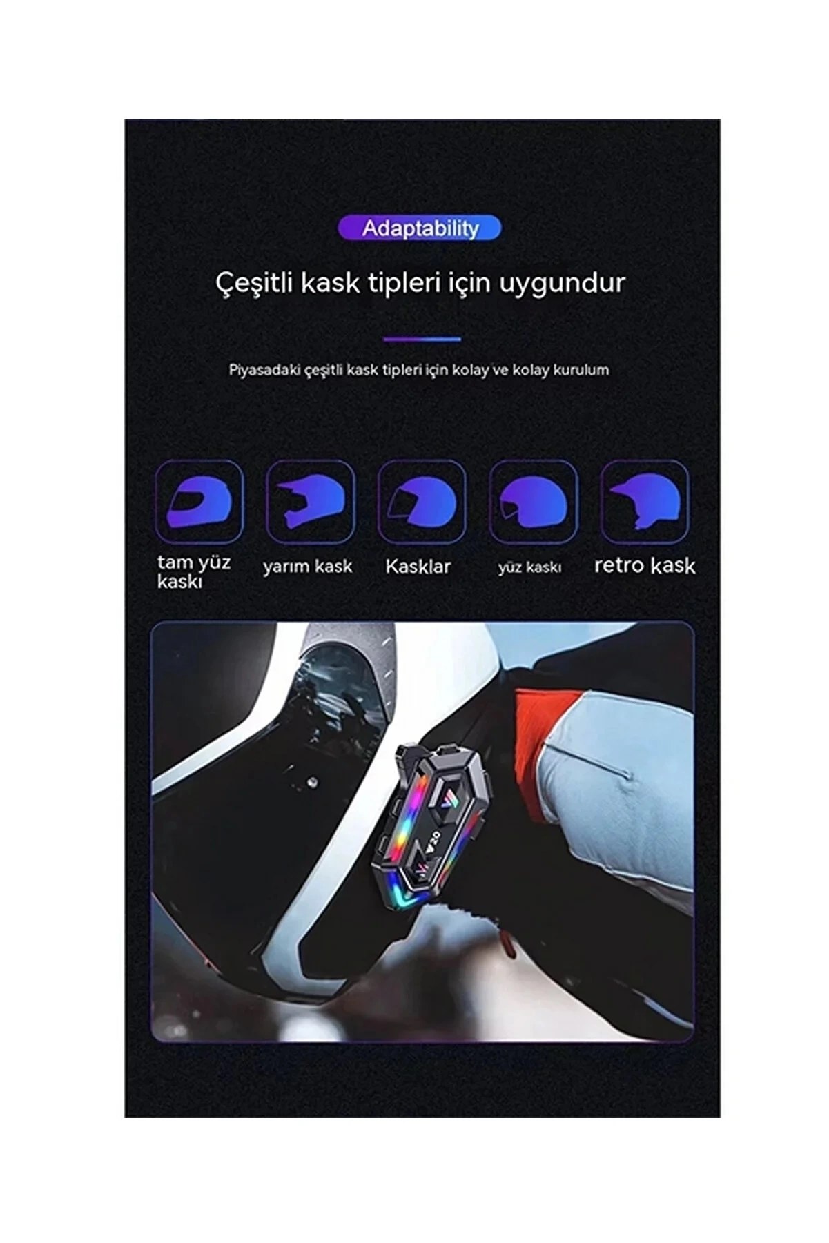 Y20 Motor Kurye Kask Kulaklık Rgb Modlu Bluetooth Motosiklet Kulaklık 5.3 Bluetooth Interkom ( Lisinya )