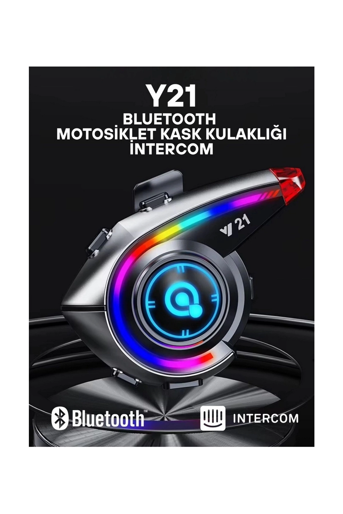 Y21 Rgb Işık Efektli Intercom Bluetooth Motosiklet Kask Kulaklığı Intercom Kulaklık ( Lisinya )