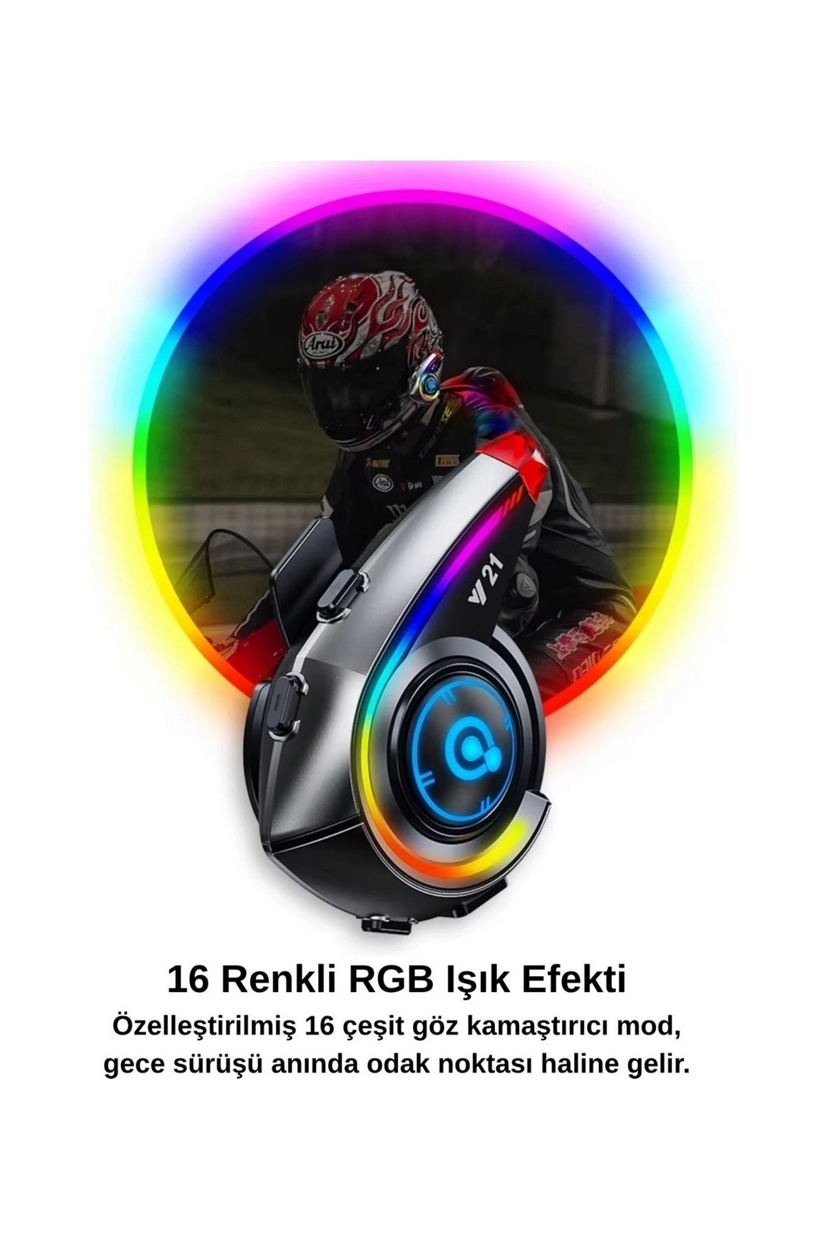 Y21 Rgb Işık Efektli Intercom Bluetooth Motosiklet Kask Kulaklığı Intercom Kulaklık ( Lisinya )
