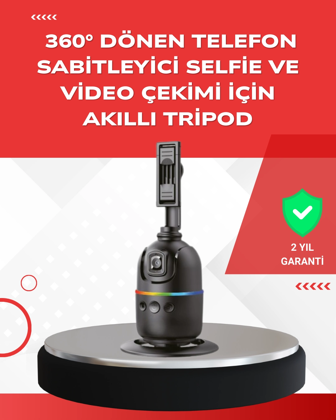 Yapay Zeka Destekli Yüz Takip Özellikli 360 Derece Dönen Masaüstü Telefon Sabitleyici ( Lisinya )