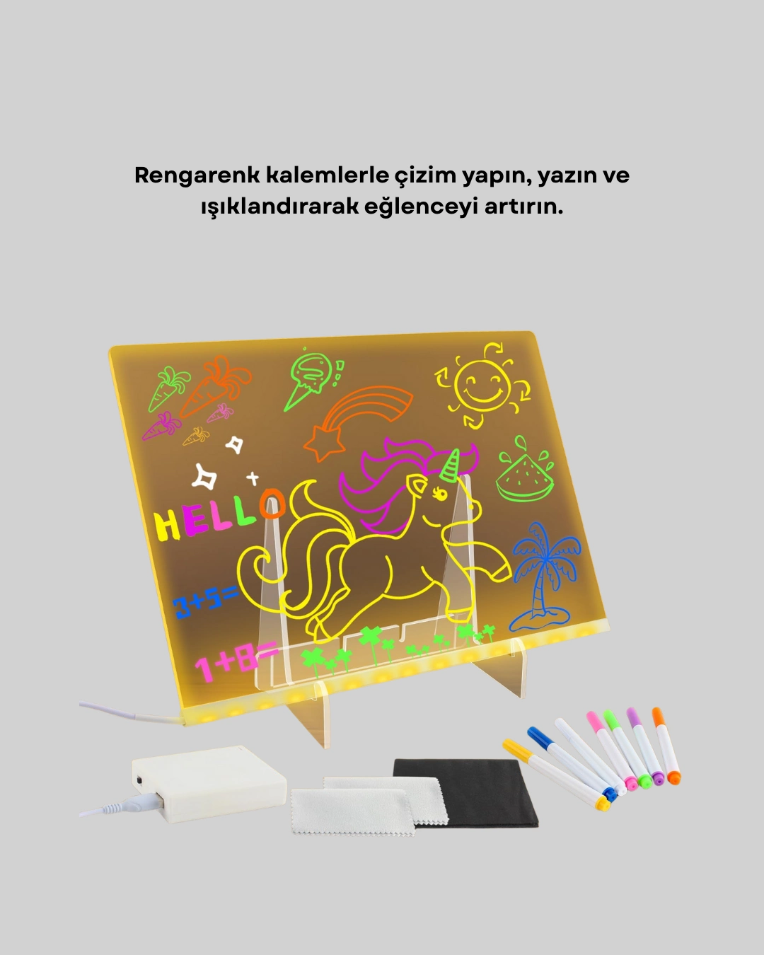 Yaratıcı Çizim Ve Mesajlar İçin Led Işıklı Renkli Tahta ( Lisinya )