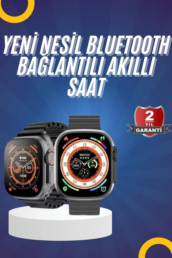 Yeni Model Akıllı Saat Ultra Smart Watch Gümüş Kasa 45mm Titreşim ( Lisinya )