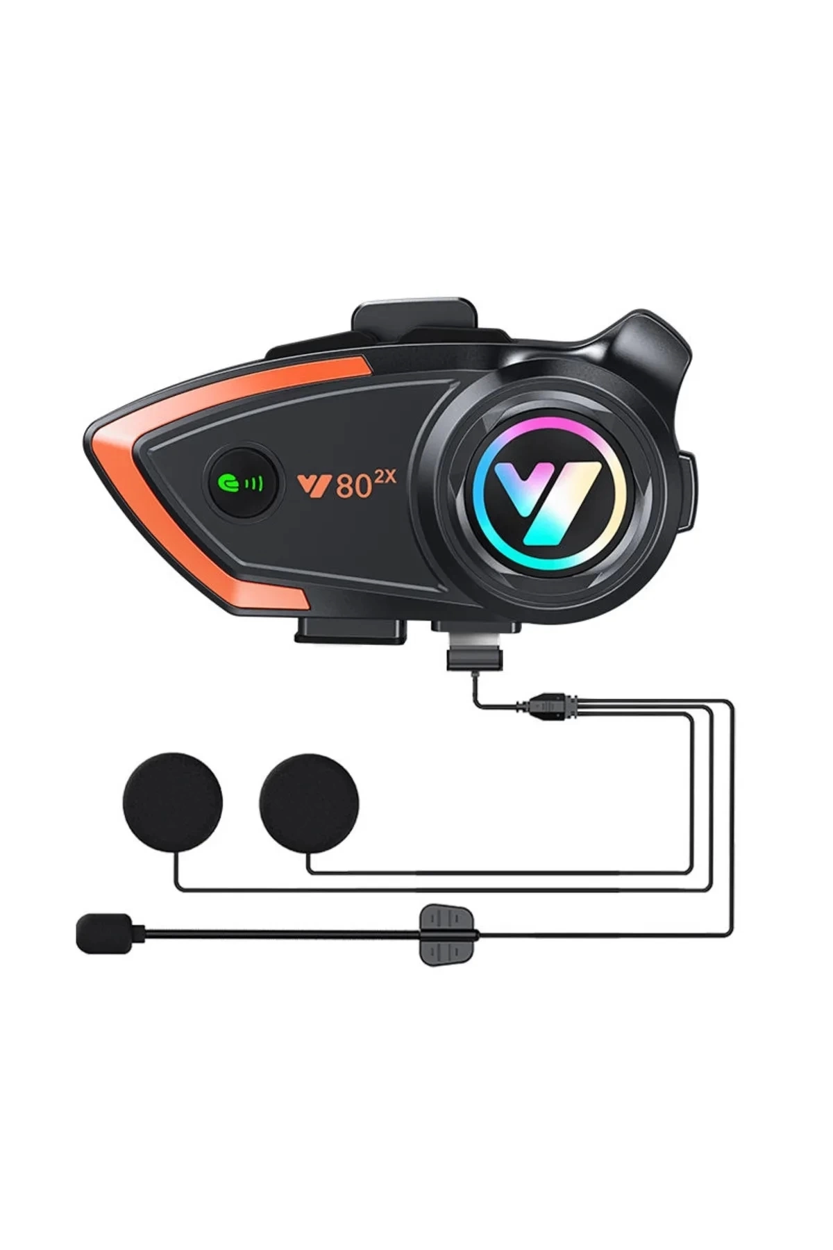Yeni Model Y80-2x Motosiklet İntercom 2 Kişilik Bağlantı Rgb Işıklı Bluetooth Kulaklık Seti ( Lisinya )