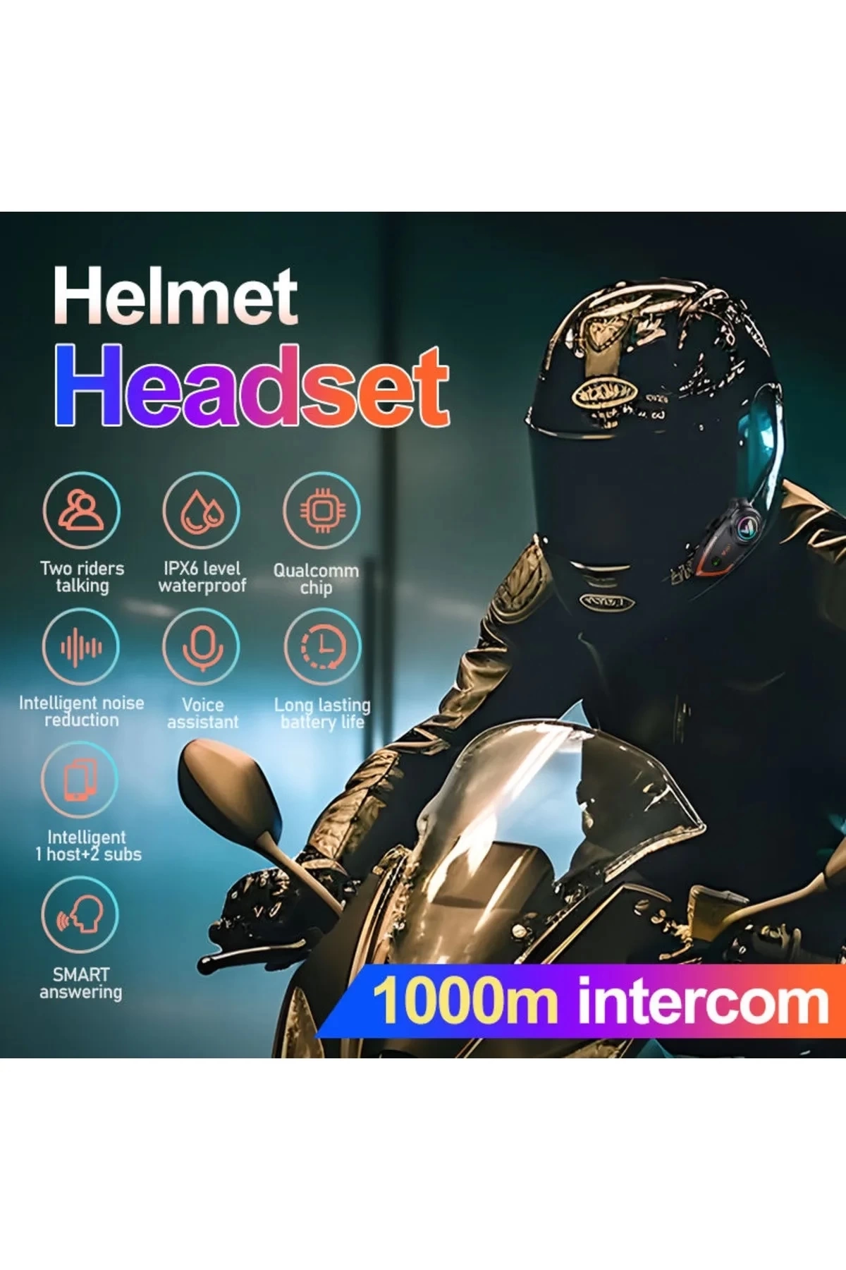 Yeni Model Y80-2x Motosiklet İntercom 2 Kişilik Bağlantı Rgb Işıklı Bluetooth Kulaklık Seti ( Lisinya )