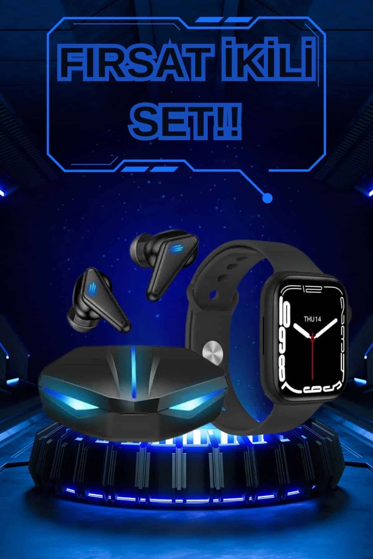 Yeni Nesil Akıllı Saat Ve Kablosuz Kulaklık Kampanyası İkili Set Bluetooth Bağlantılı ( Lisinya )