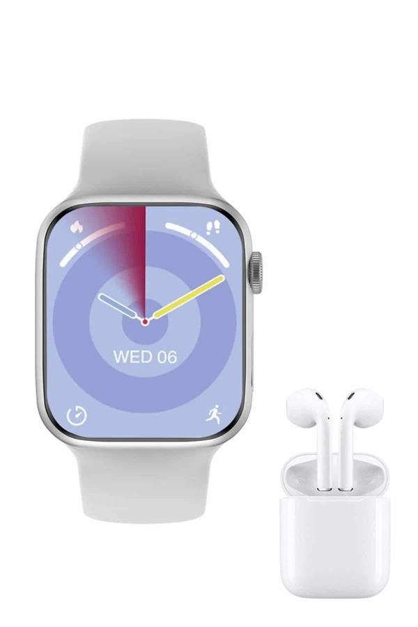 Yeni Nesil Akıllı Saat Ve Kulaklık Seti Gümüş Kasa Zarif Tasarım Çok Fonksiyonlu ( Lisinya )