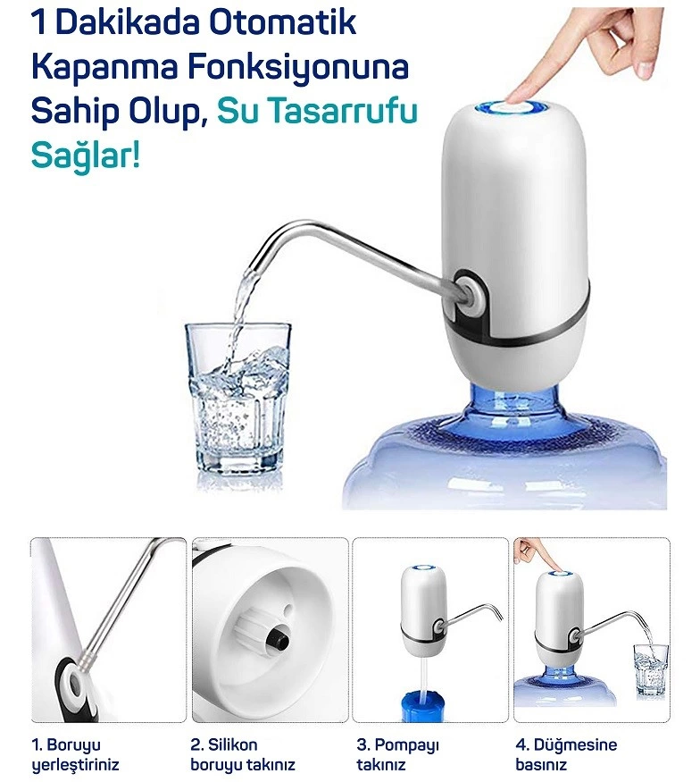 Yeni Nesil Dokunmatik Damacana Su Pompası Şarjlı 1200 Mah ( Lisinya )