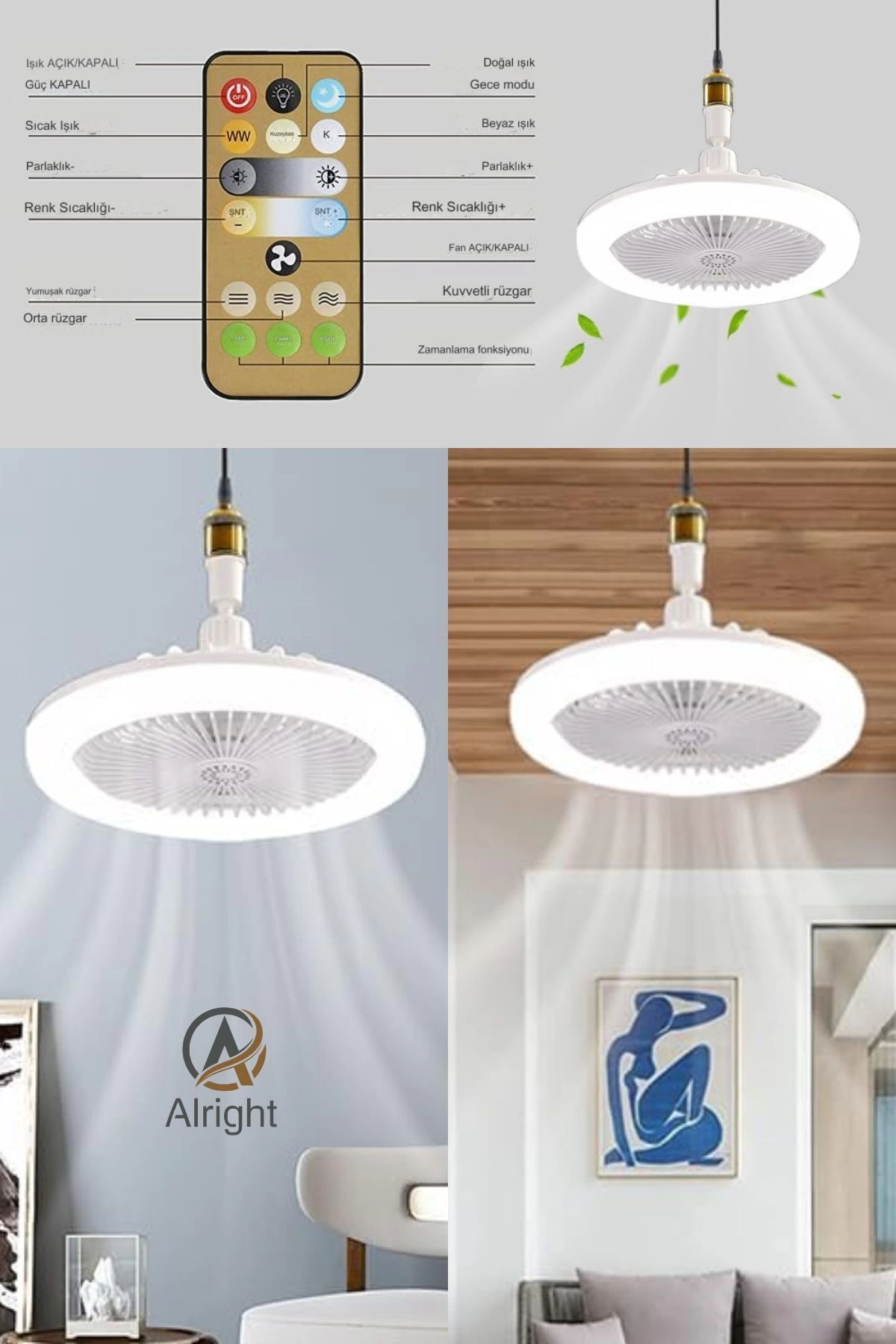 Yeni Nesil E27 Duylu Kumandalı Tavan Vantilatörlü Led Lamba 3 Hız Ayarı Ve 3 Renk Ayarı ( Lisinya ) Yeni Nesil E27 Duylu Kumandalı Tavan Vantilatörlü Led Lamba 3 Hız Ayarı Ve 3 Renk Ayarı ( Lisinya )