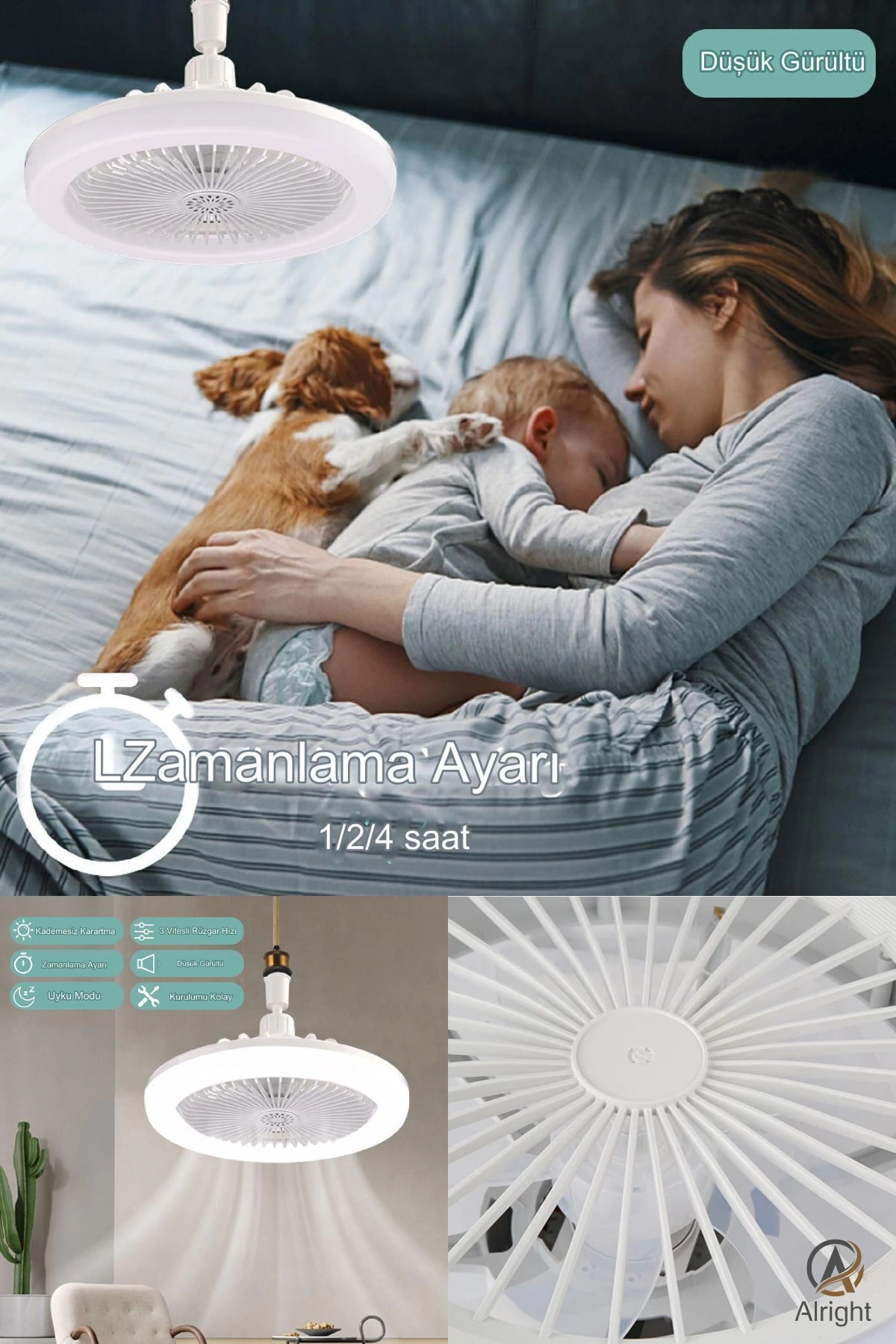 Yeni Nesil E27 Duylu Kumandalı Tavan Vantilatörlü Led Lamba 3 Hız Ayarı Ve 3 Renk Ayarı ( Lisinya )