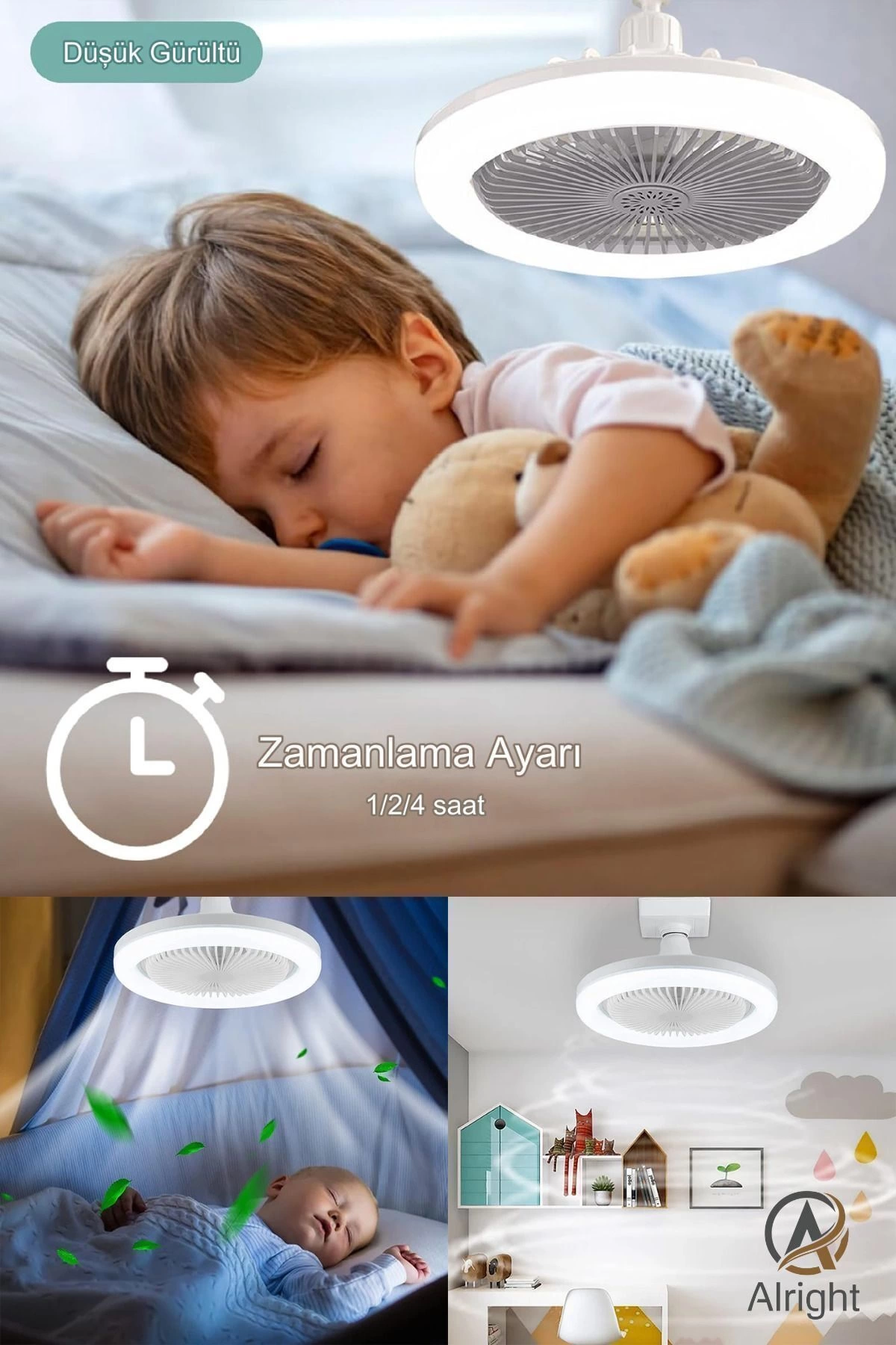 Yeni Nesil E27 Duylu Kumandalı Tavan Vantilatörlü Led Lamba 3 Hız Ayarı Ve 3 Renk Ayarı ( Lisinya )