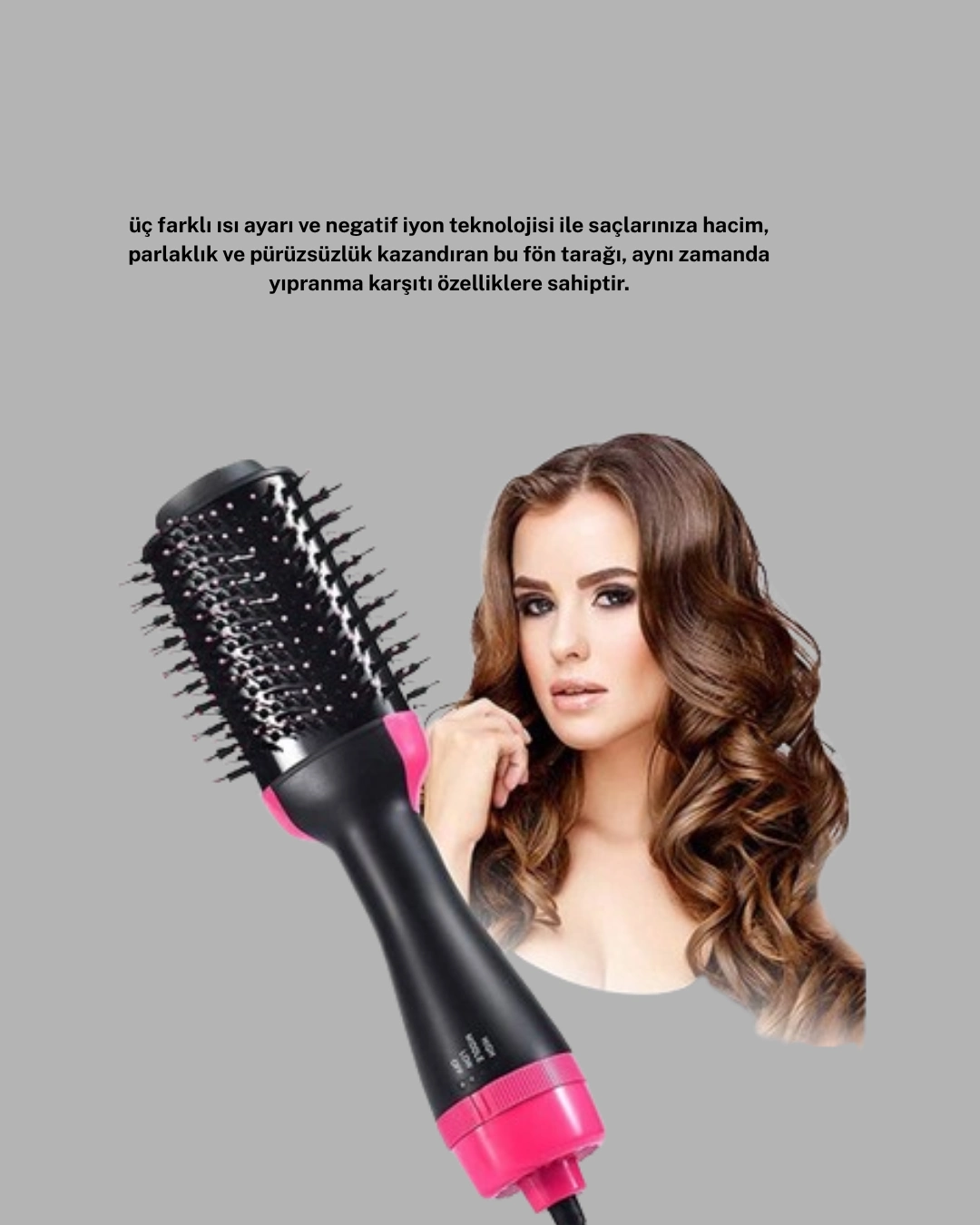 Yeni Nesil Fön Tarağı – 220°c Isı, Negatif İyon, 360° Dönebilen Kablo ( Lisinya )