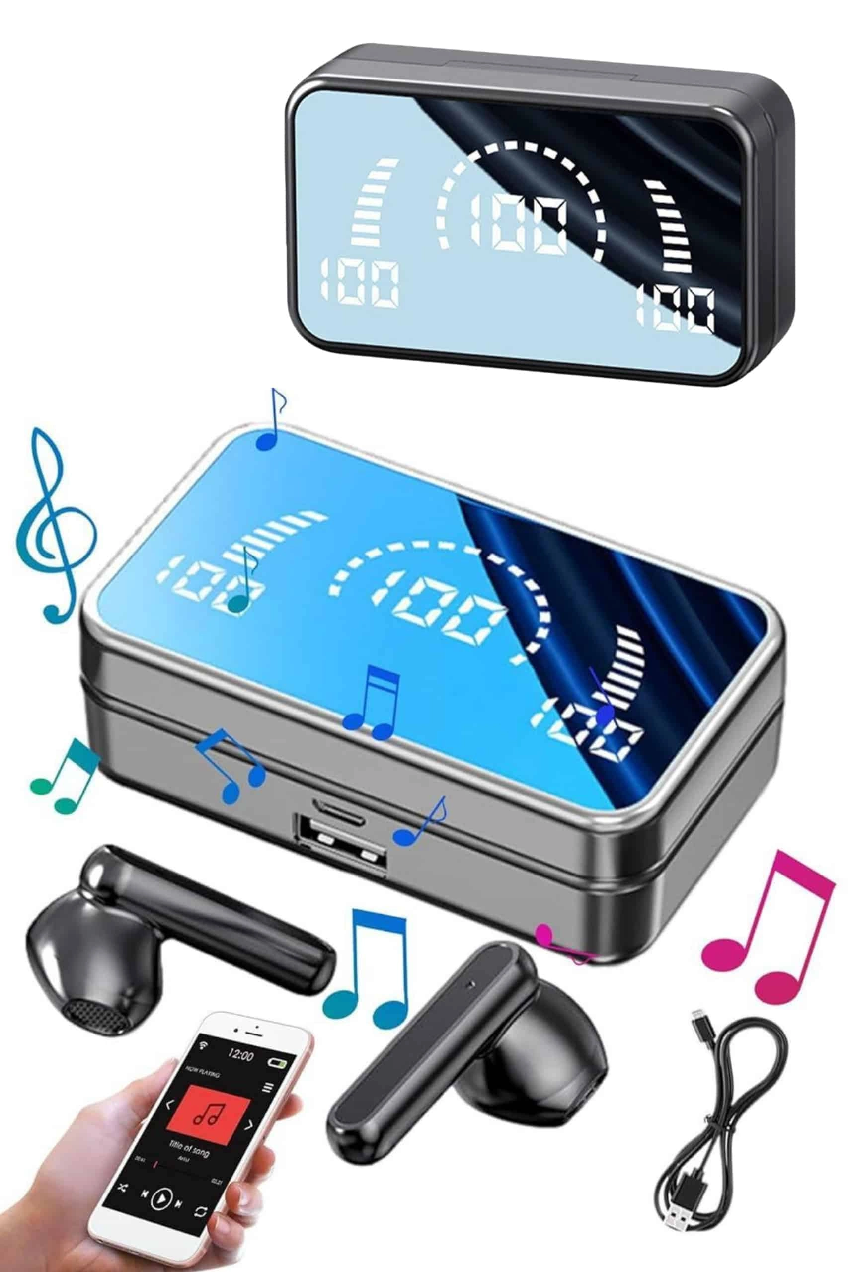 Yeni Nesil Kablosuz Kulaklık Aynalı Powerbank Özellikli Bluetooth Bağlantılı Dijital Göstergeli ( Lisinya )