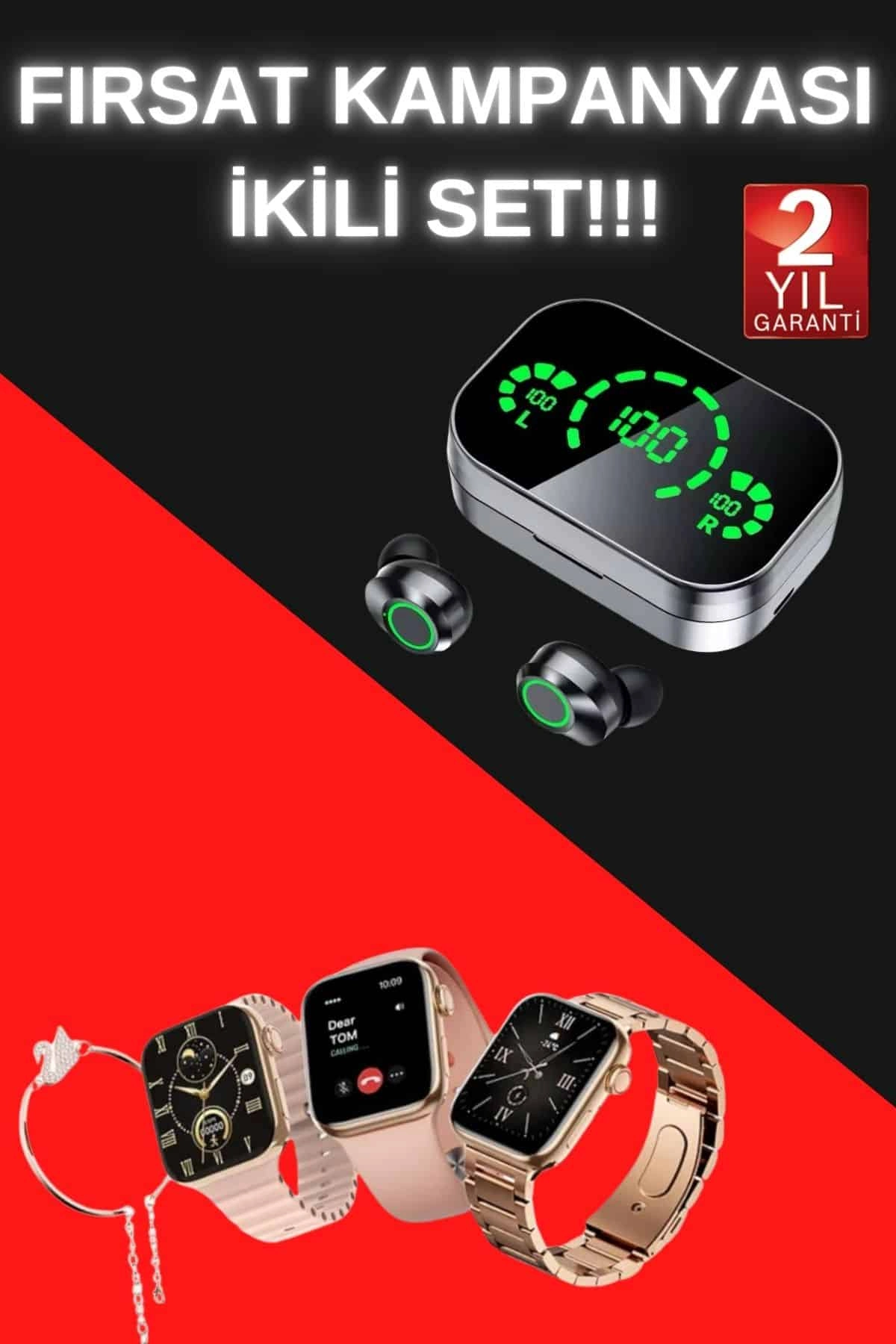 Yeni Nesil Kaliteli Akıllı Saat Ve Kablosuz Bluetooth Kulaklık  Yüksek Ses Kaliteli ( Lisinya )