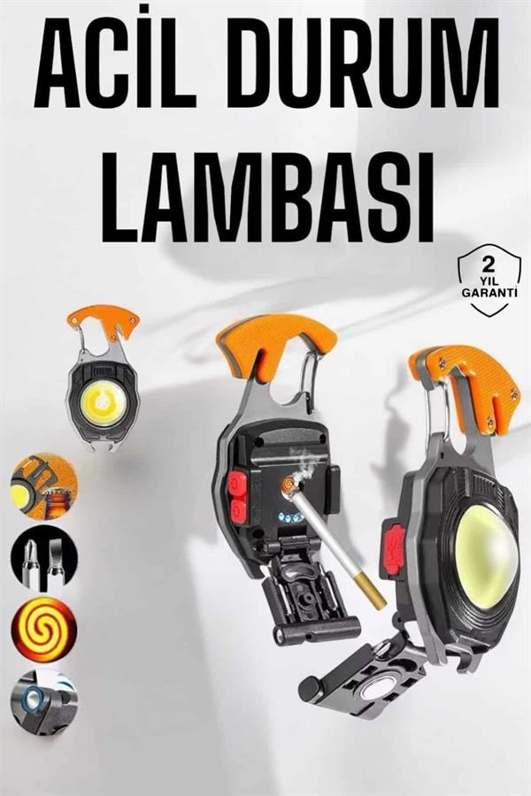 Yeni Nesil Kamp Feneri Çok Fonksiyonlu Fener Anahtarlık Usb Çakmaklı Cam Kırıcı Kemer Kesici Açacak ( Lisinya )