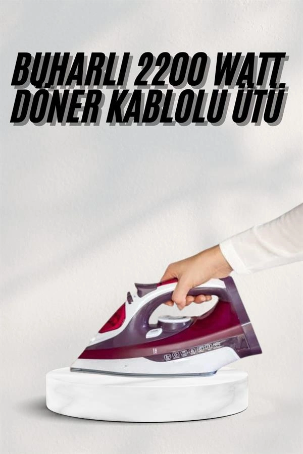Yeni Nesil Kırmızı Buharlı Ütü 2200 Watt Seramik Tabanlı Yüksek Buhar Gücü ( Lisinya )