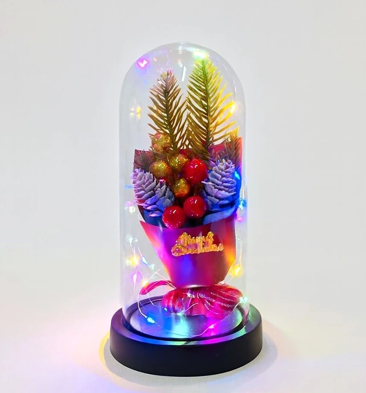 Yılbaşı Temalı Işıklı  Dekoratif Cam Fanus Alk5081 ( Lisinya )