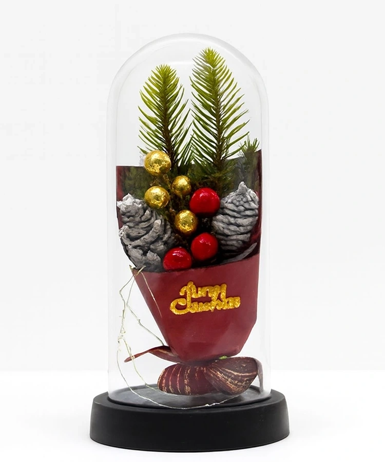 Yılbaşı Temalı Işıklı  Dekoratif Cam Fanus Alk5081 ( Lisinya )