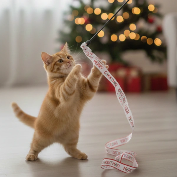 Yılbaşı Temalı Kedi Oyun Oltası ( Lisinya )