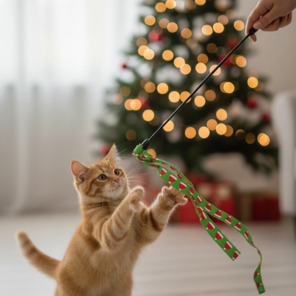 Yılbaşı Temalı Kedi Oyun Oltası ( Lisinya )