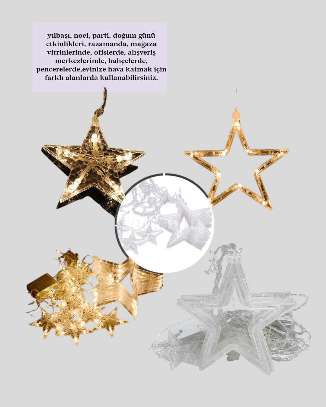 Yıldız Figürlü Perde Peri Led 3x3 Metre Dekoratif Işık ( Lisinya )