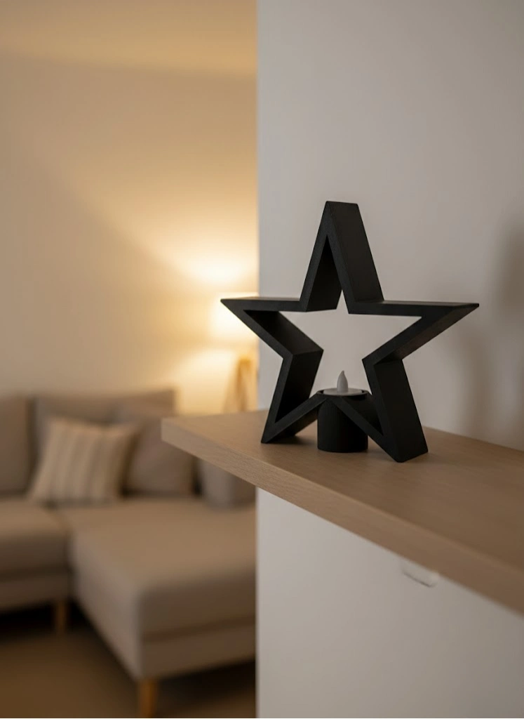 Yıldız Mumluk Siyah Modern Salon Ve Raf Dekoru ( Lisinya ) Yıldız Mumluk Siyah Modern Salon Ve Raf Dekoru ( Lisinya )