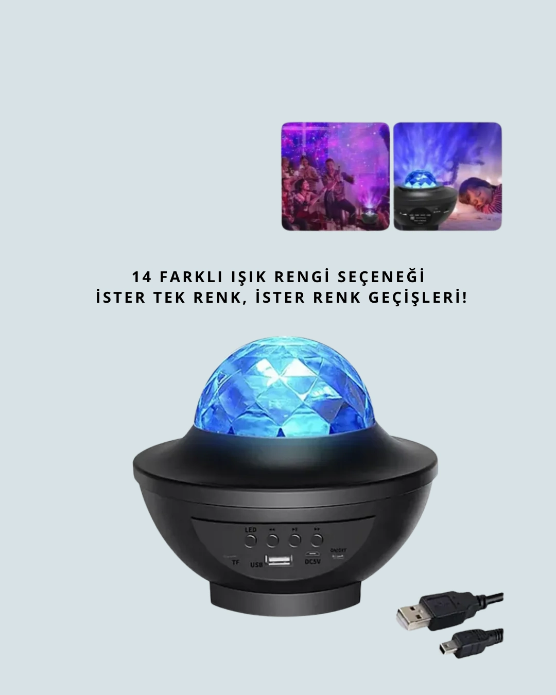 Yıldız & Okyanus Dalga Projektörü – Bluetooth / Usb Hoparlörlü ( Lisinya )