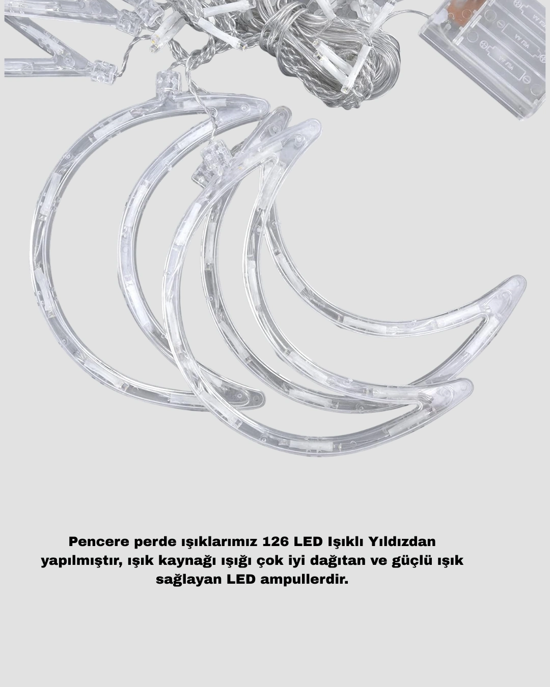 Yıldız Ve Ay Figürlü Pilli Perde Led Romantik Dekoratif Işık ( Lisinya )