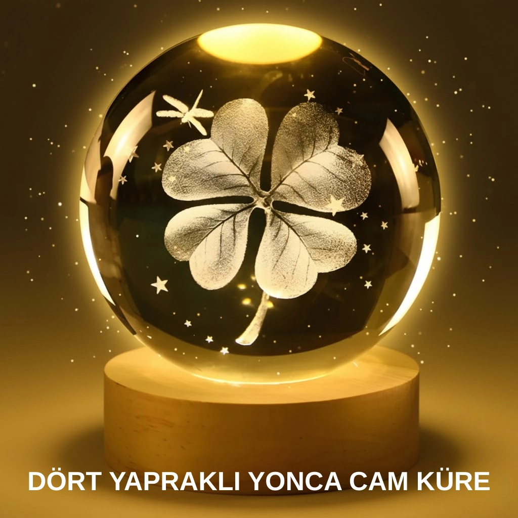 Yonca Bitki Figürlü Led Işıklı Cam Küre Usb Ahşap Standlı Gece Lambası ( Lisinya ) Yonca Bitki Figürlü Led Işıklı Cam Küre Usb Ahşap Standlı Gece Lambası ( Lisinya )