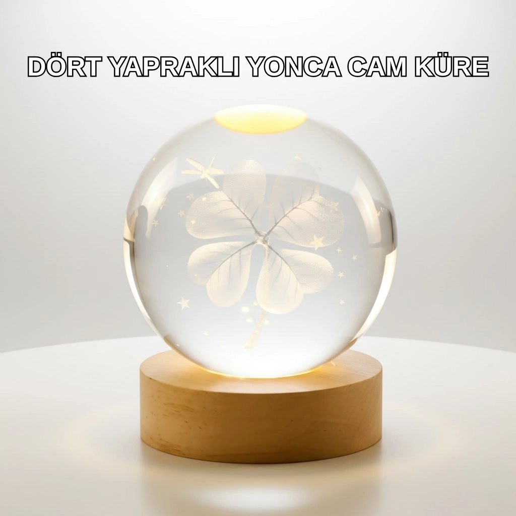 Yonca Figürlü Cam Küre Usb Işıklı Ahşap Tabanlı Dekoratif Masa Lambası ( Lisinya ) Yonca Figürlü Cam Küre Usb Işıklı Ahşap Tabanlı Dekoratif Masa Lambası ( Lisinya )