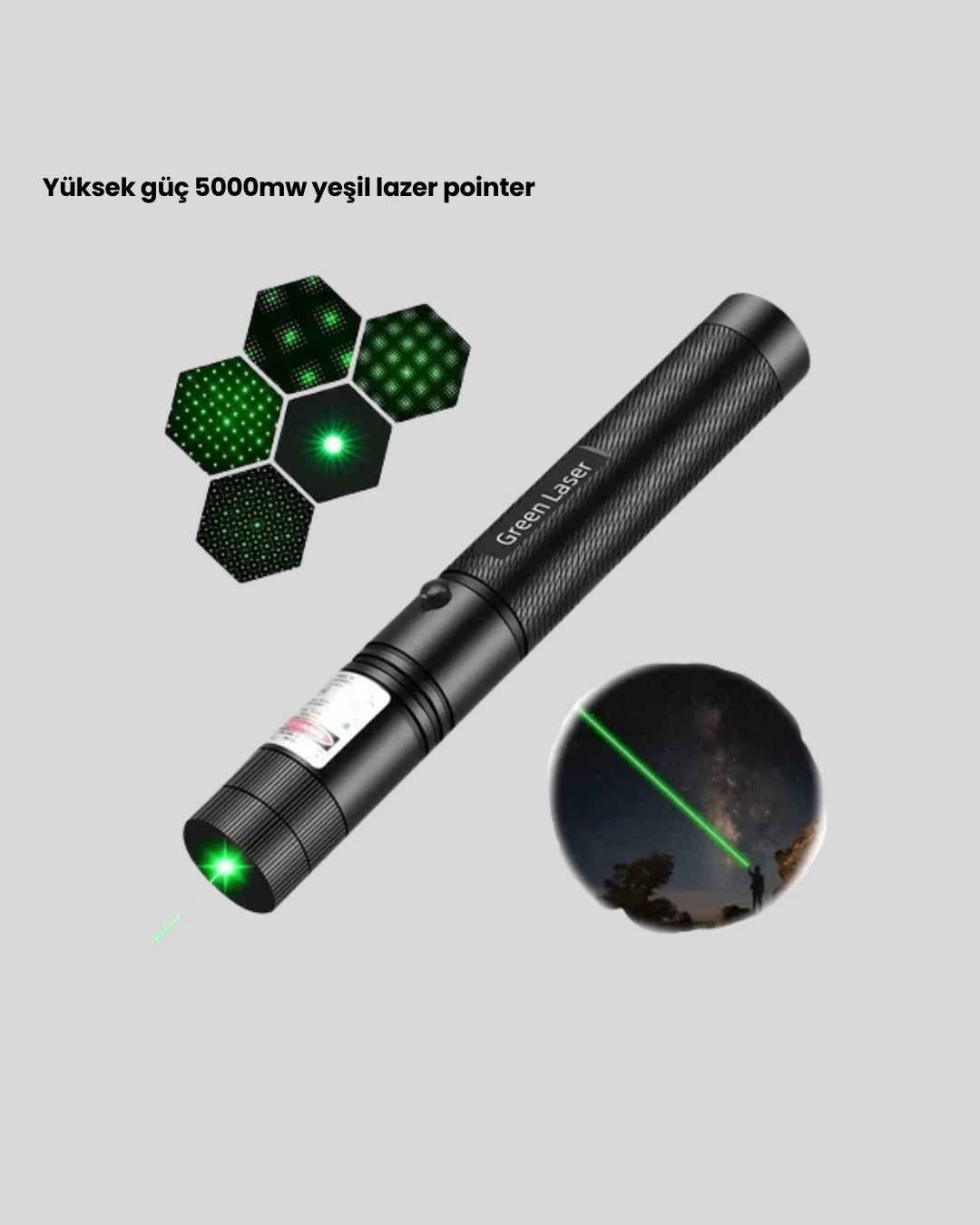Yüksek Güçlü Yeşil Lazer Pointer 5000mw Şarjlı ( Lisinya )