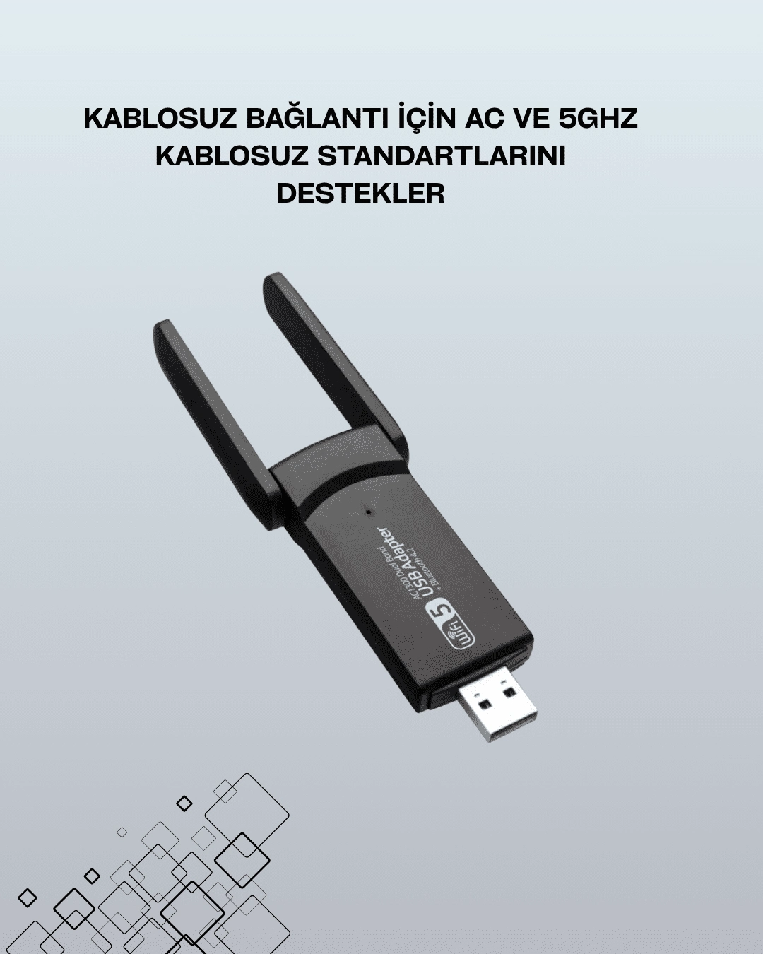 Yüksek Hızlı 1200 Mbps Çift Bant Usb Kablosuz Adaptör – Güçlü Sinyal, Geniş Uyumluluk ( Lisinya )