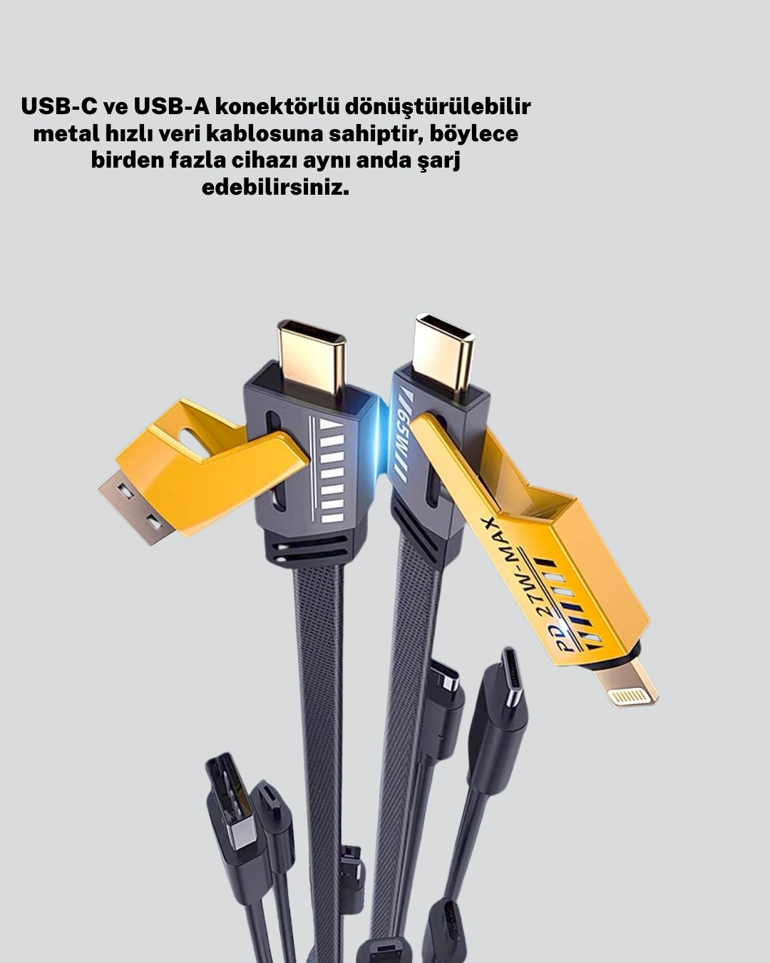 Yüksek Hızlı 65w Güç Çıkışlı Çoklu Cihaz Uyumlu Şarj Kablosu ( Lisinya )