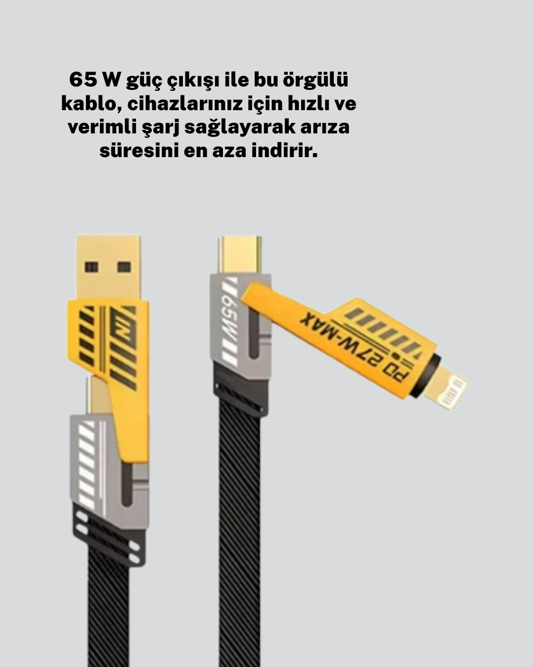 Yüksek Hızlı 65w Güç Çıkışlı Çoklu Cihaz Uyumlu Şarj Kablosu ( Lisinya )