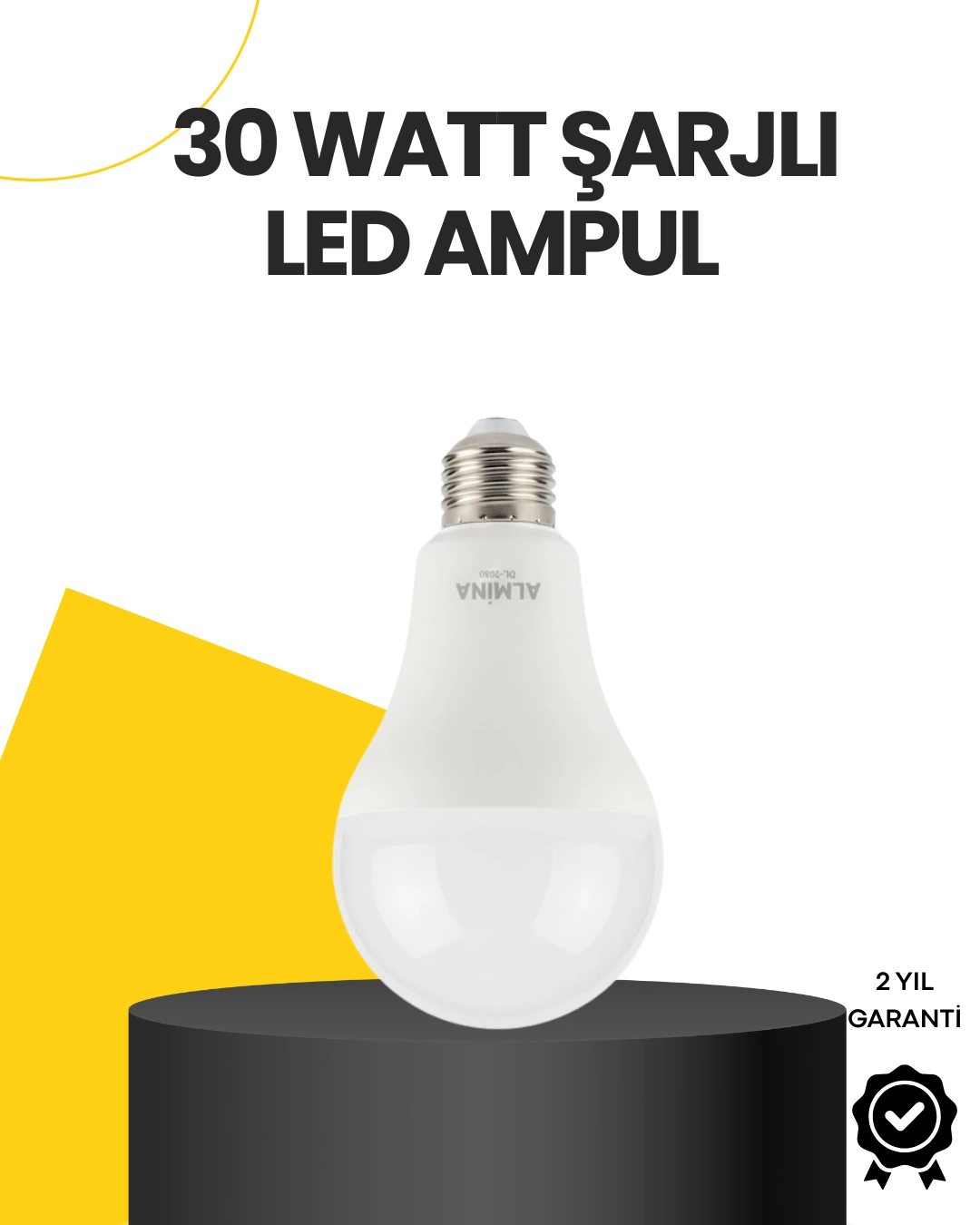 Yüksek Işık Güçlü Şarjlı Led Ampul E27 30w Enerji Tasarruflu ( Lisinya )
