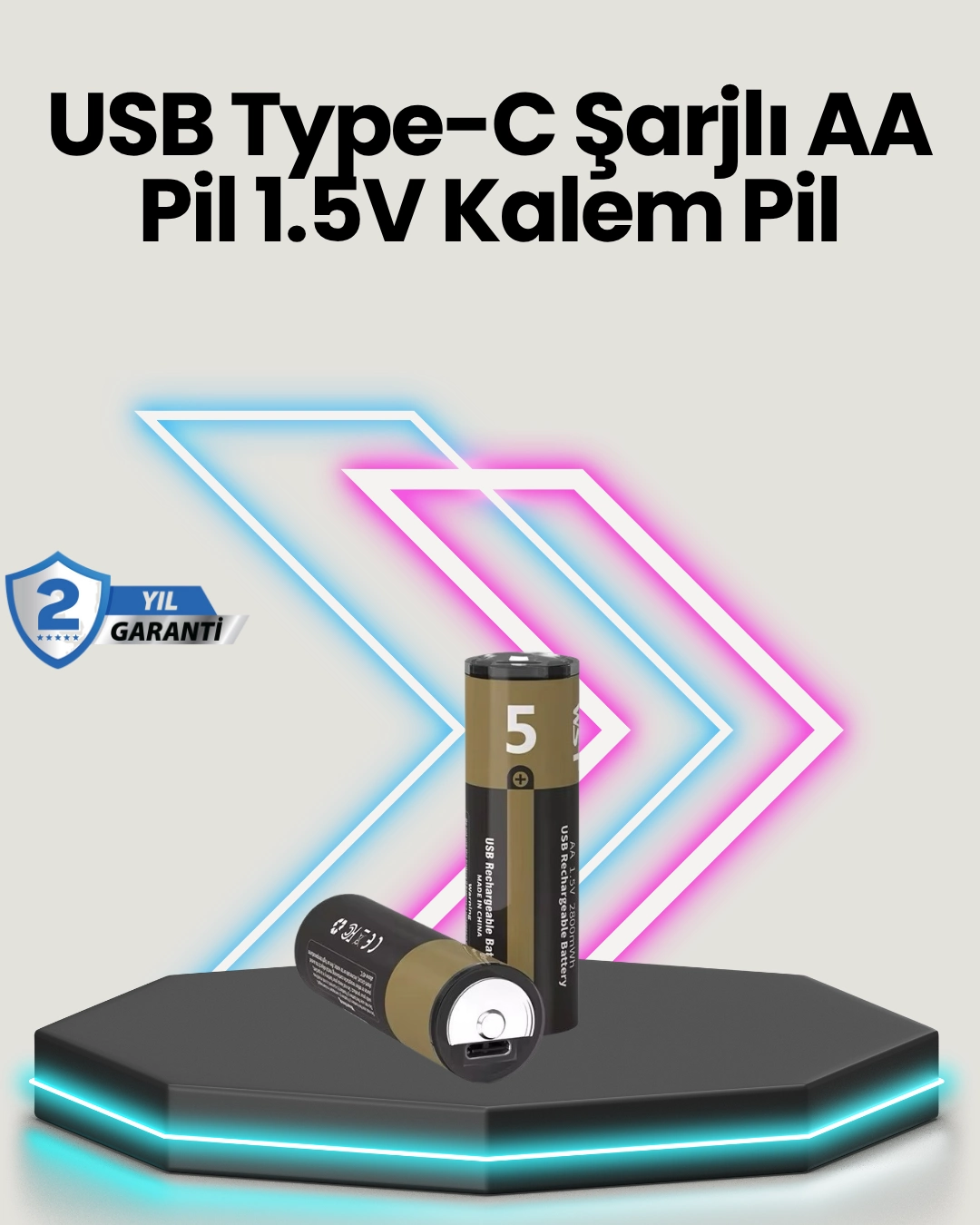 Yüksek Performanslı Aa Usb Şarjlı Lityum Pil | 1.5v Sabit Güç | 2’li Paket ( Lisinya )
