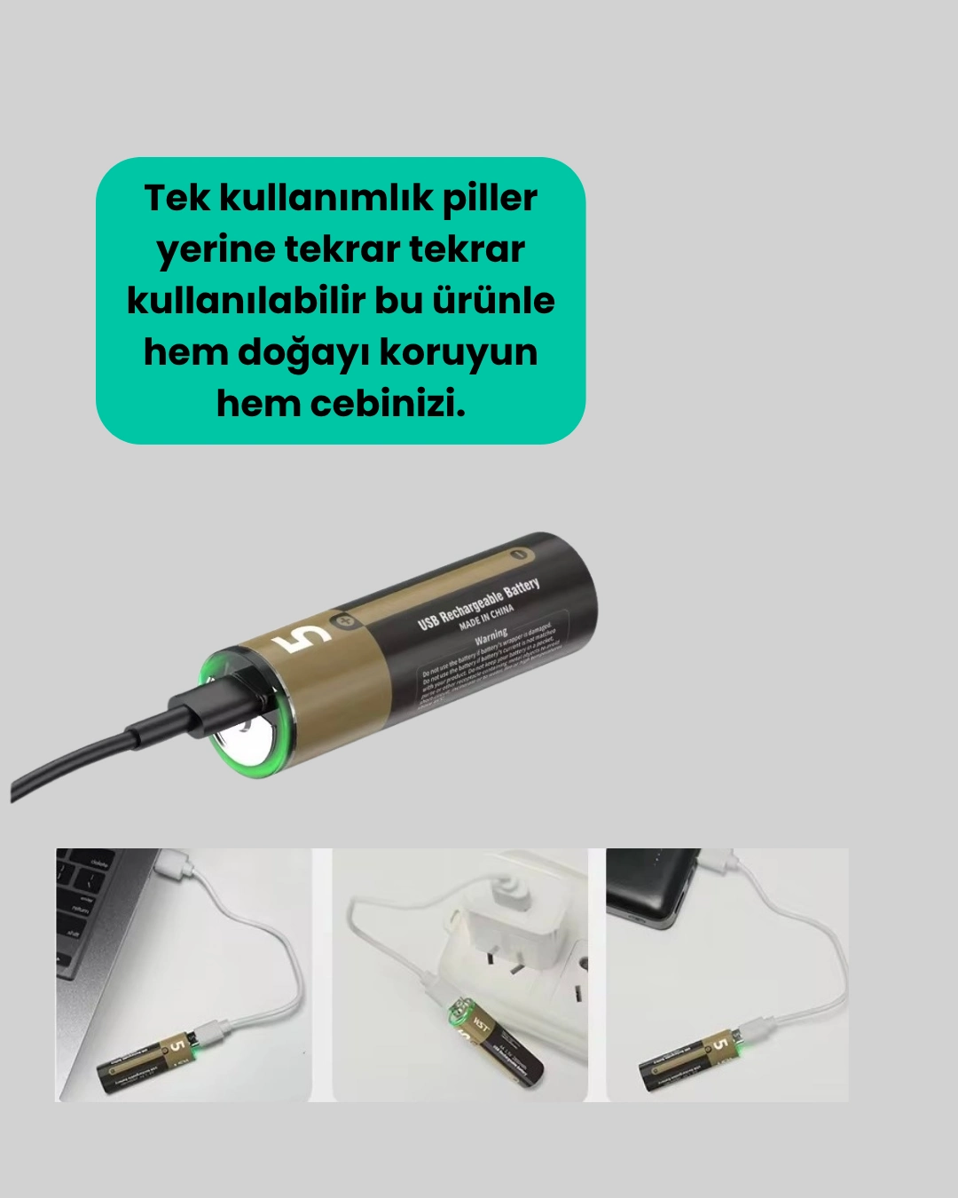 Yüksek Performanslı Aa Usb Şarjlı Lityum Pil | 1.5v Sabit Güç | 2’li Paket ( Lisinya )