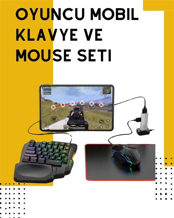 Yüksek Performanslı Mobil Oyun Aksesuarı – 5 Parçalı Klavye Mouse Dönüştürücü Set ( Lisinya )