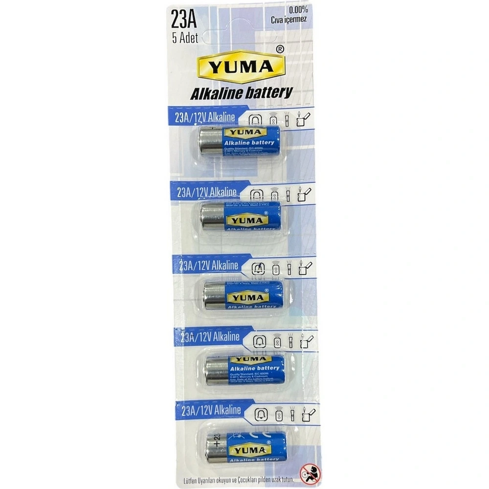 Yuma 23a Mn23 V23a V23ga 12 Volt Alkalin Pil 5’li Paket ( Lisinya ) Yuma 23a Mn23 V23a V23ga 12 Volt Alkalin Pil 5’li Paket ( Lisinya )