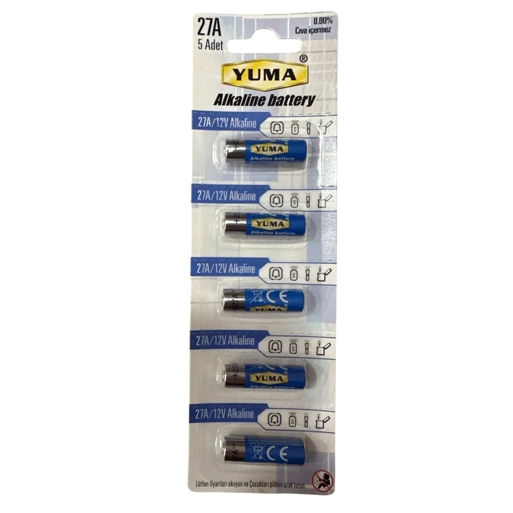 Yuma 27a Mn27 V27a V27ga 12 Volt Alkalin Pil 5’li Paket ( Lisinya ) Yuma 27a Mn27 V27a V27ga 12 Volt Alkalin Pil 5’li Paket ( Lisinya )