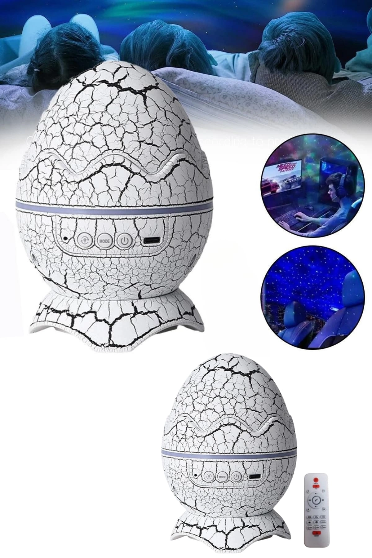 Yumurta Görünümlü Masa Ve Gece Lambası Renk Değiştirebilen Projektör ( Lisinya )