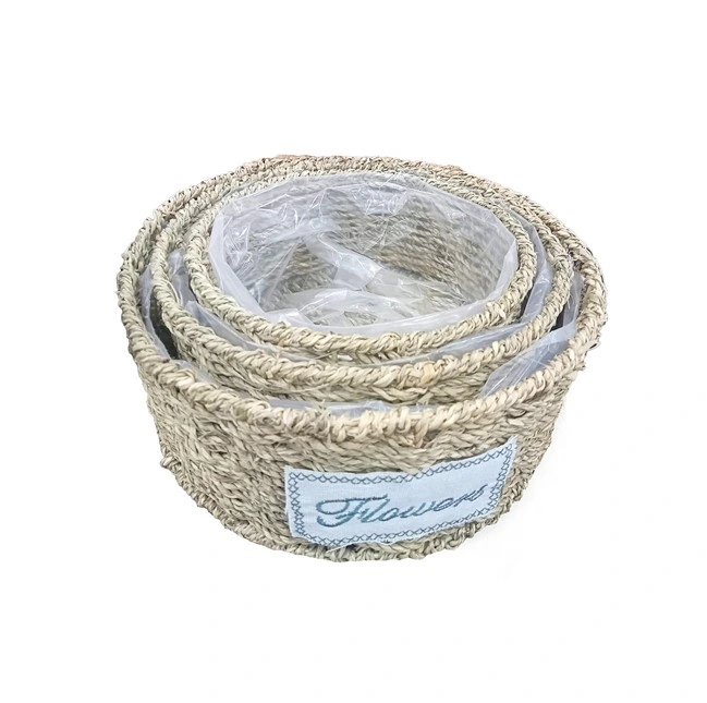 Yuvarlak Doğal Hasır Saksı Seti - 3'lü ( Lisinya ) Yuvarlak Doğal Hasır Saksı Seti - 3'lü ( Lisinya )