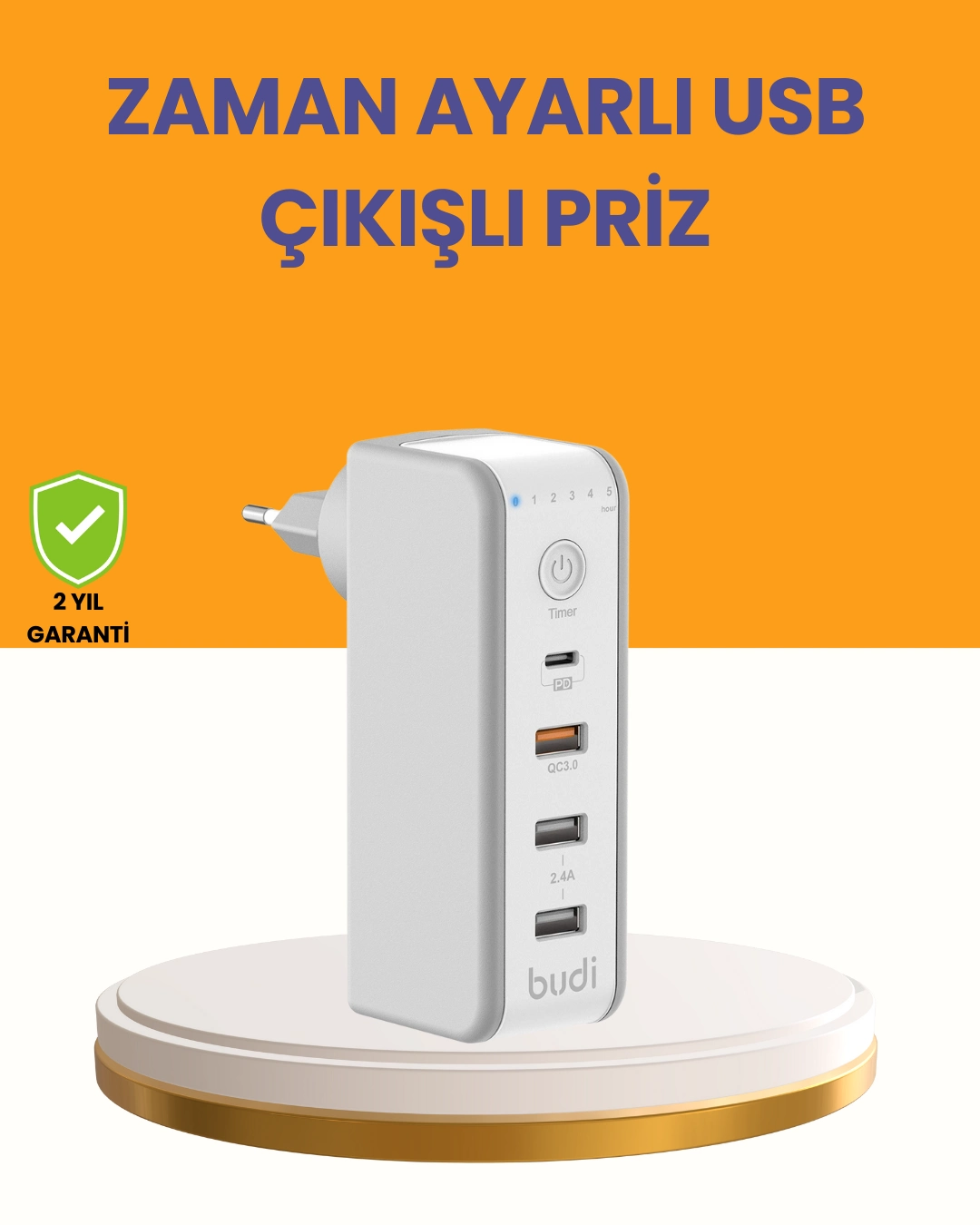 Zaman Kontrollü Şarj Cihazı 30w Hızlı Şarj Ve Çoklu Usb Çıkışı ( Lisinya )