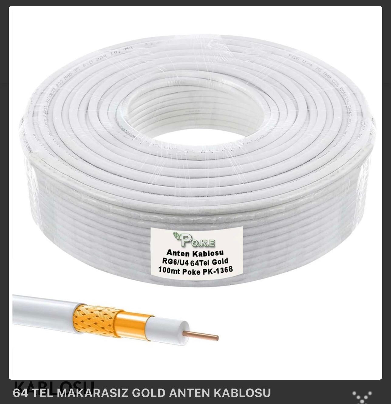Anten Kablosu 64 Tel Gold 100 Mt RG6/U4 Anten Kablosu 64 Tel Gold 100 Mt RG6/U4