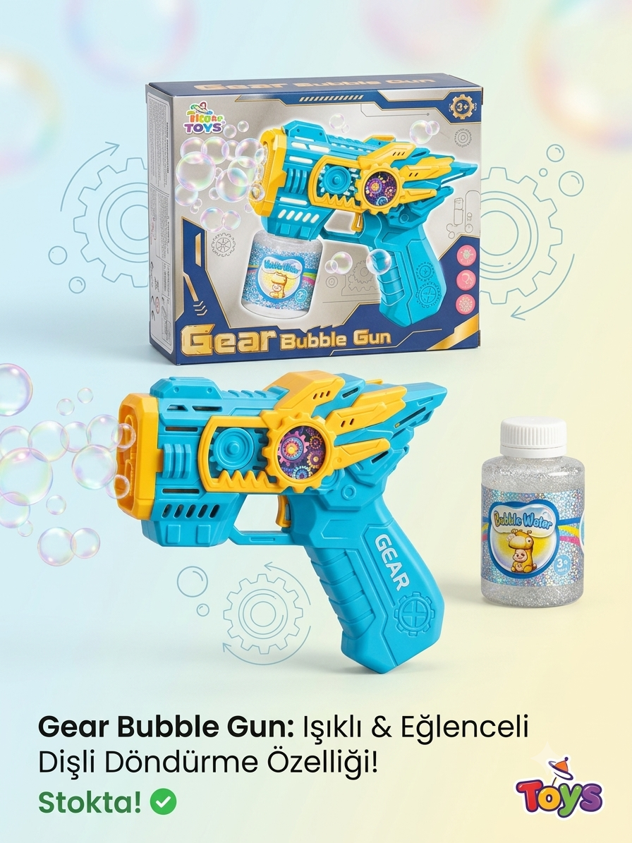 Pilli LED Işıklı Köpük Tabancası 15cm – Yoğun Baloncuk Çıkaran Bubble Mavi