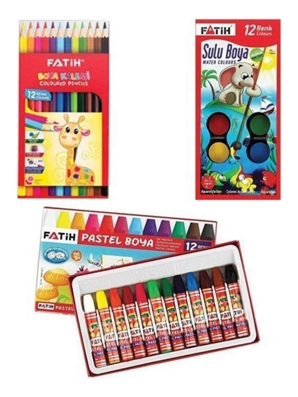 Boyama Seti Üçlü 12 li Kuru Boya,Sulu Boya.Pastel Boya Boyama Seti Üçlü 12 li Kuru Boya,Sulu Boya.Pastel Boya