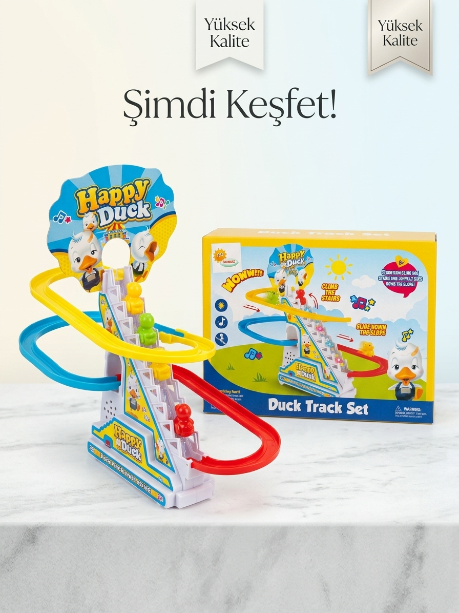 Happy Duck Otomatik Merdiven Tırmanan Işıklı ve Müzikli Ördek Seti - 1111567-20261919