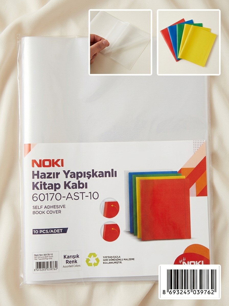 Hazır Yapışkanlı Kitap Kabı 10'lu Karışık  Renkli((Kırmızı, Mavi, Yeşil, Sarı) - 1111220-20261919