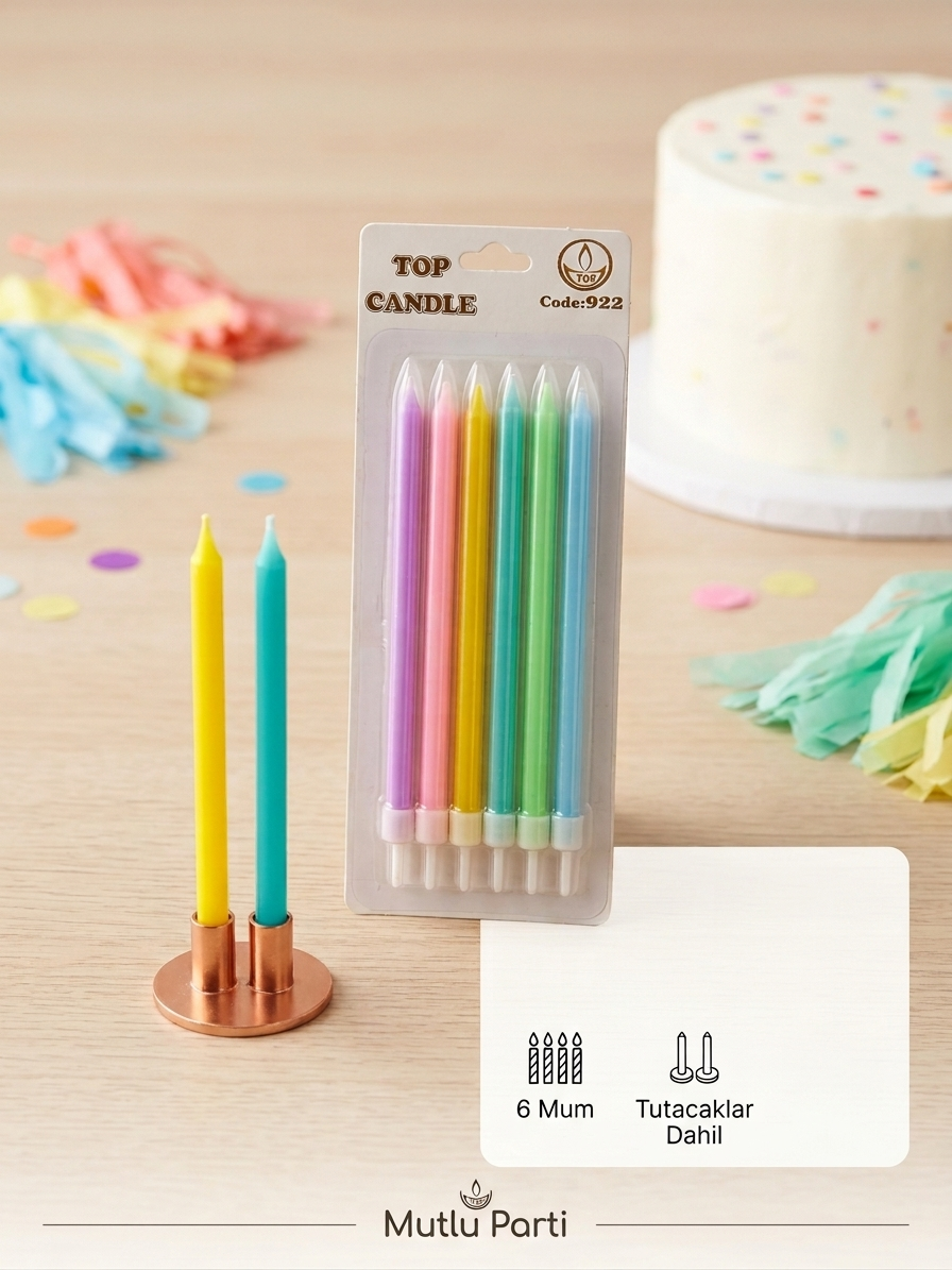 Top Candle Pasta Mumu 6 Adet – Doğum Günü ve Parti Kutlama Seti NO:3